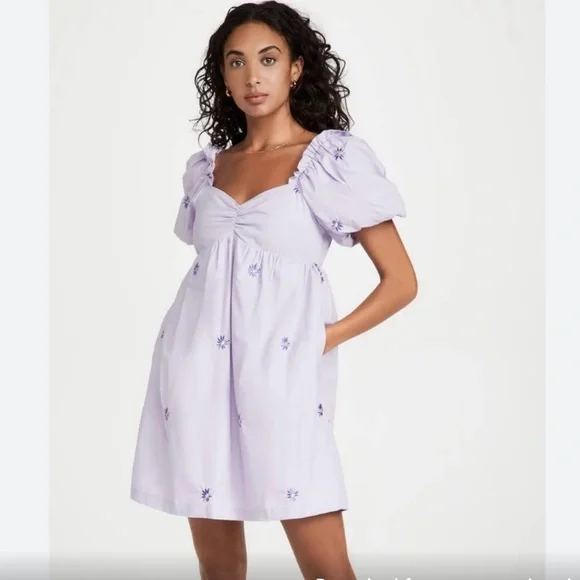 NWT English Factory Light Purple Floral Embroidered Babydoll Dress Sz S reg  $90